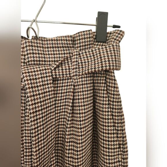 H&M Women's brown/cream plaid pants, Size 6, high waisted, cropped, belt, NWT - Picture 2 of 4